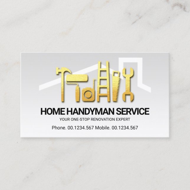 Gold Handyman Tools Rooftop Repairs Business Card (Front)