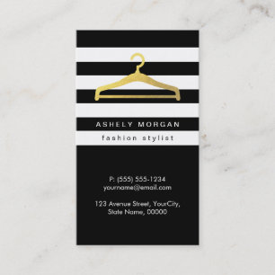 Gold Hanger Fashion Stylist Black White Stripes Business Card