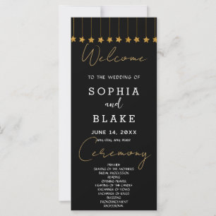 Gold Hanging Stars Black Wedding Program
