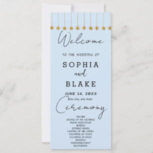 Gold Hanging Stars Light Blue Wedding Program