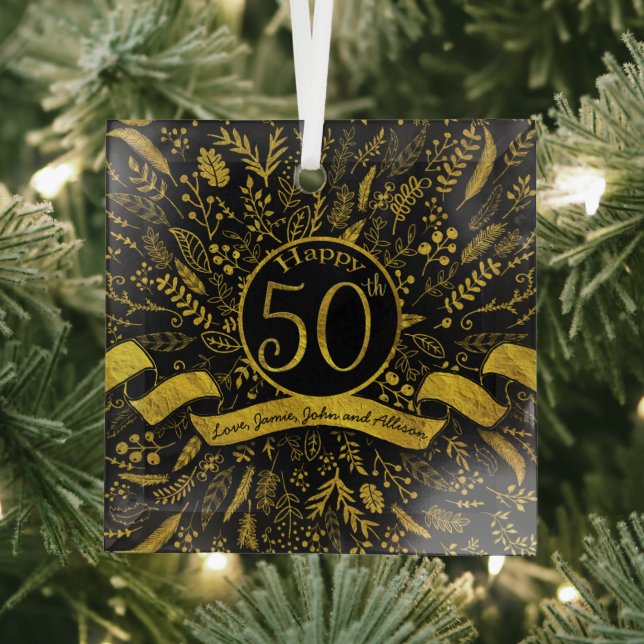 Gold Happy 50th Wedding Anniversary Glass Tree Decoration (Insitu)