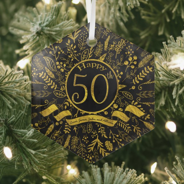 Gold Happy 50th Wedding Anniversary Glass Tree Decoration (Insitu)