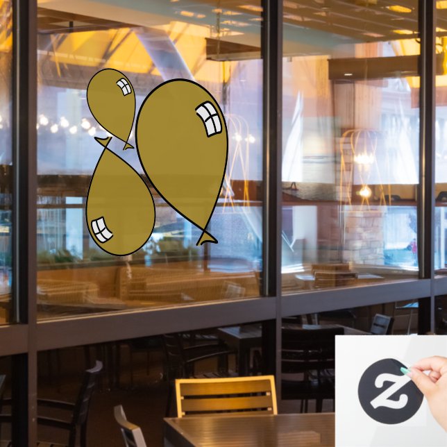 Gold Happy Balloons Three Sizes Window Cling (Restaurant Window)