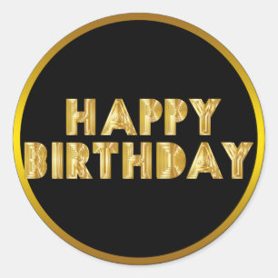 Gold Happy Birthday Classic Round Sticker