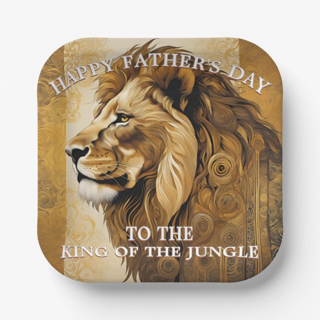 Gold Happy Fathers Day  Paper Plate (Front)
