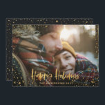 Gold happy holidays 1 photo modern black Christmas Holiday Card<br><div class="desc">Gold happy holidays stars 1 photo modern holiday Christmas card. With a script text and gold effect design,  black back ground color can be change to suit your style.</div>