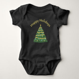 Gold Happy Holidays and Christmas Tree Baby Bodysuit