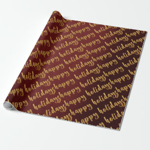 Gold Happy Holidays Burgundy Laurel Maroon Wrapping Paper