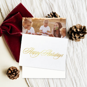 Gold Happy Holidays Christmas photo folded Foil Card