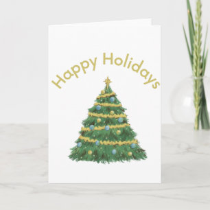 Gold Happy Holidays Christmas Tree Card