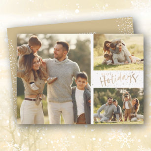Gold Happy Holidays Multiple Photo Collage Holiday Card