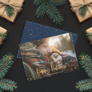 Gold happy holidays stars photo holiday card