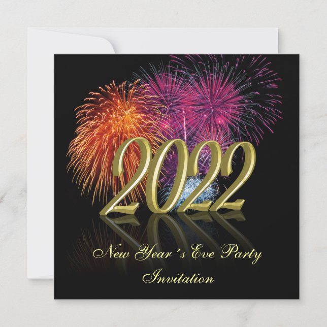 Gold Happy New Year 2022 Fireworks Invitation (Front)