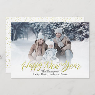 Gold Happy New Year Calligraphy Script 1 Photo Holiday Card