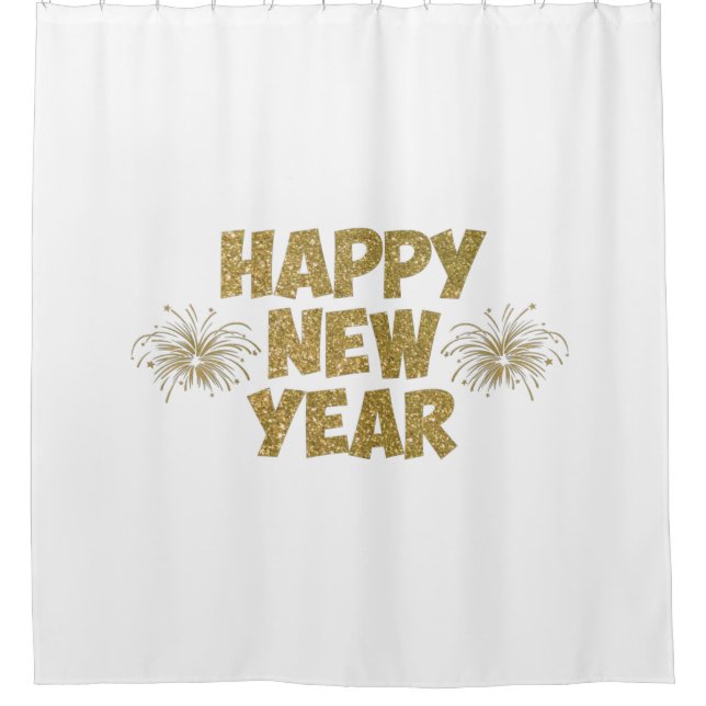 gold happy new year fireworks shower curtain (Front)