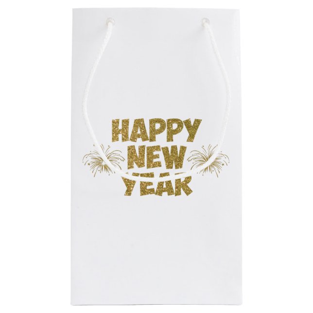 gold happy new year fireworks small gift bag (Back)