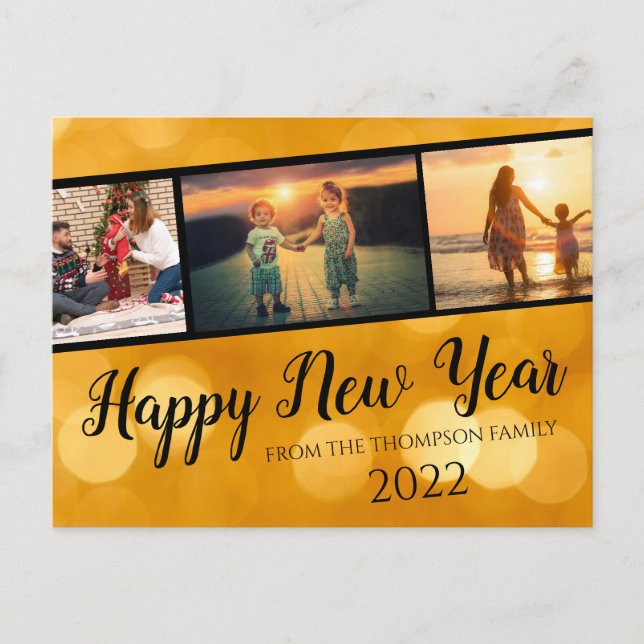 Gold Happy New Year Photo Collage Postcard (Front)