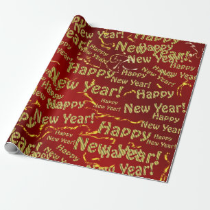 gold happy new year text in red paper