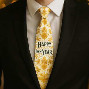Gold Happy New Year Tie