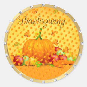 Gold Happy Thanksgiving Fall Classic Round Sticker