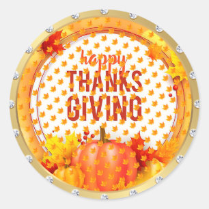 Gold Happy Thanksgiving Fall Classic Round Sticker