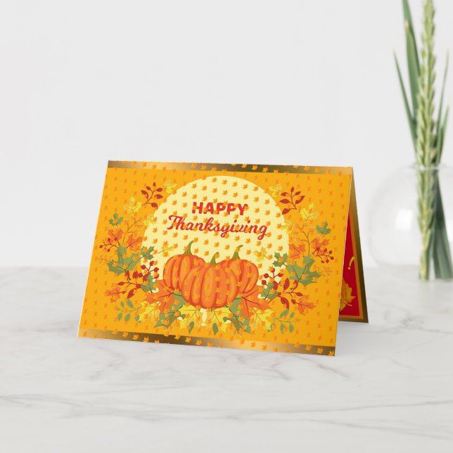 Gold Happy Thanksgiving Fall Holiday Card (Front)