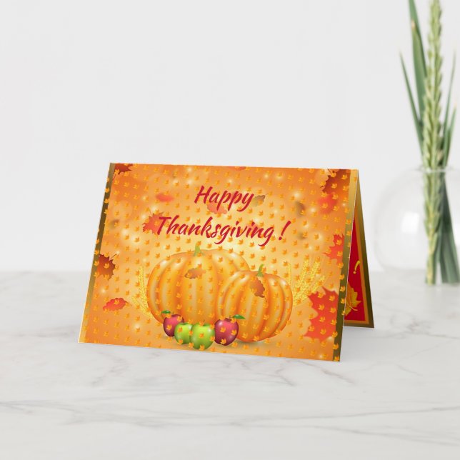 Gold Happy Thanksgiving Fall Holiday Card (Front)