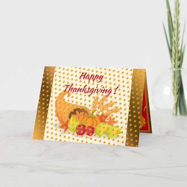 Gold Happy Thanksgiving Fall Holiday Card (Front)