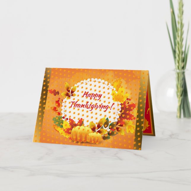 Gold Happy Thanksgiving Fall Holiday Card (Front)