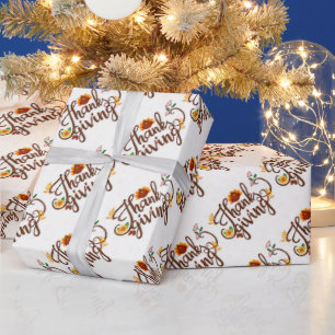 Gold Happy Thanksgiving Pumpkin Wrapping Paper