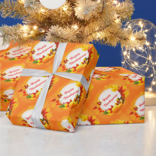 Gold Happy Thanksgiving Pumpkin Wrapping Paper