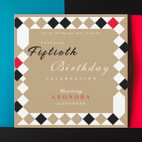 Gold Harlequin Diamond Pattern Surprise Birthday