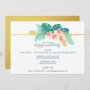 Gold Hawaiian Hibiscus Wedding Engagement Party Invitation