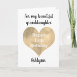 Gold Heart 11th Birthday Granddaughter Card<br><div class="desc">A beautiful gold heart 11th birthday granddaughter card that features a watercolor heart on the front, which you can personalize with her age inside the heart. You'll be able to add her name underneath the watercolor heart. The inside card message reads a heartfelt birthday message, which you can also personalize...</div>