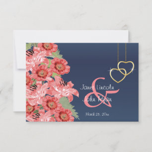 Gold Heart and Coral Flowers - RSVP Card