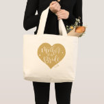 Gold heart and script mother of the bride large tote bag<br><div class="desc">Cute Personalised mother of the bride tote bag features colour editable gold heart shape,  modern script,  and custom name,  great wedding party gifts.</div>