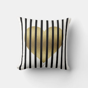 Gold Heart and Stripes Cushion