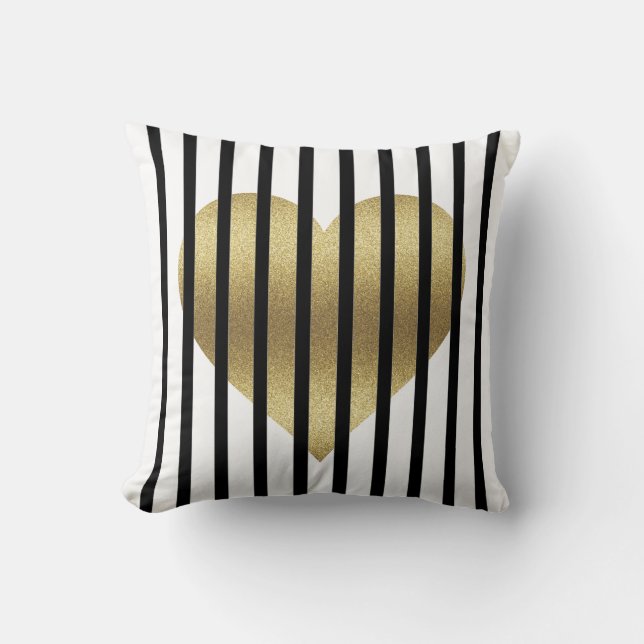 Gold Heart and Stripes Cushion (Front)
