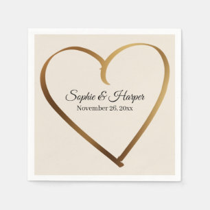 Gold Heart Around Details, on Cream Napkin