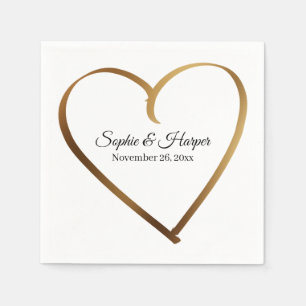 Gold Heart Around Details, on White Napkin