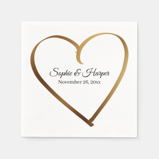 Gold Heart Around Details, on White Napkin (Front)
