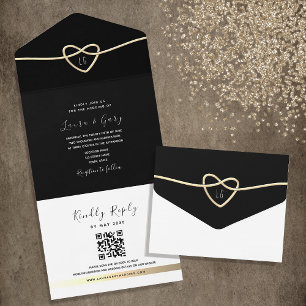 Gold Heart Black and White Wedding  All In One Invitation