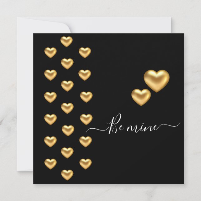 Gold Heart Black Valentine Flat Greeting Card (Front)