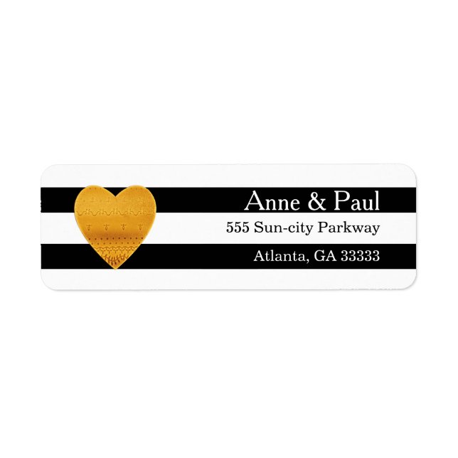 Gold Heart Black & White Stripe Return Address (Front)