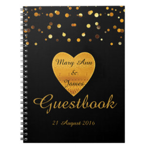Gold Heart Confetti Glitter Faux Foil Blue Guest Spiral Notebook