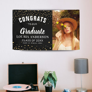 Gold Heart Confetti Graduation Photo Banner