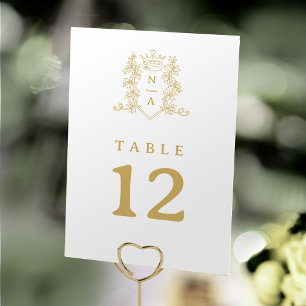 Gold heart crown guests names wedding  table number