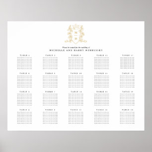 Gold heart crown wedding 20 table seating chart