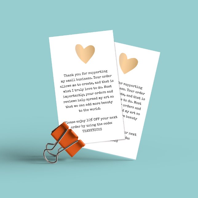 Gold Heart Customer Thank you Discount Coupon Business Card (Creator Uploaded)