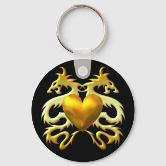 GOLD HEART DRAGONS KEY RING